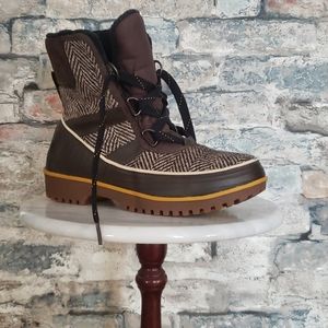 Sorel Brown & Tan Herringbone Winter Rain Boot